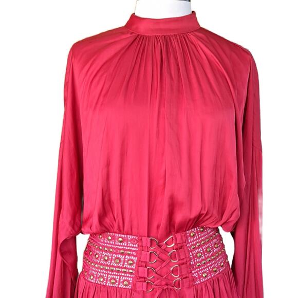 Ramy Brook Red Stella Drop-Waist Shiny Corset Red Mini Dress Size 6 - Picture 7 of 12